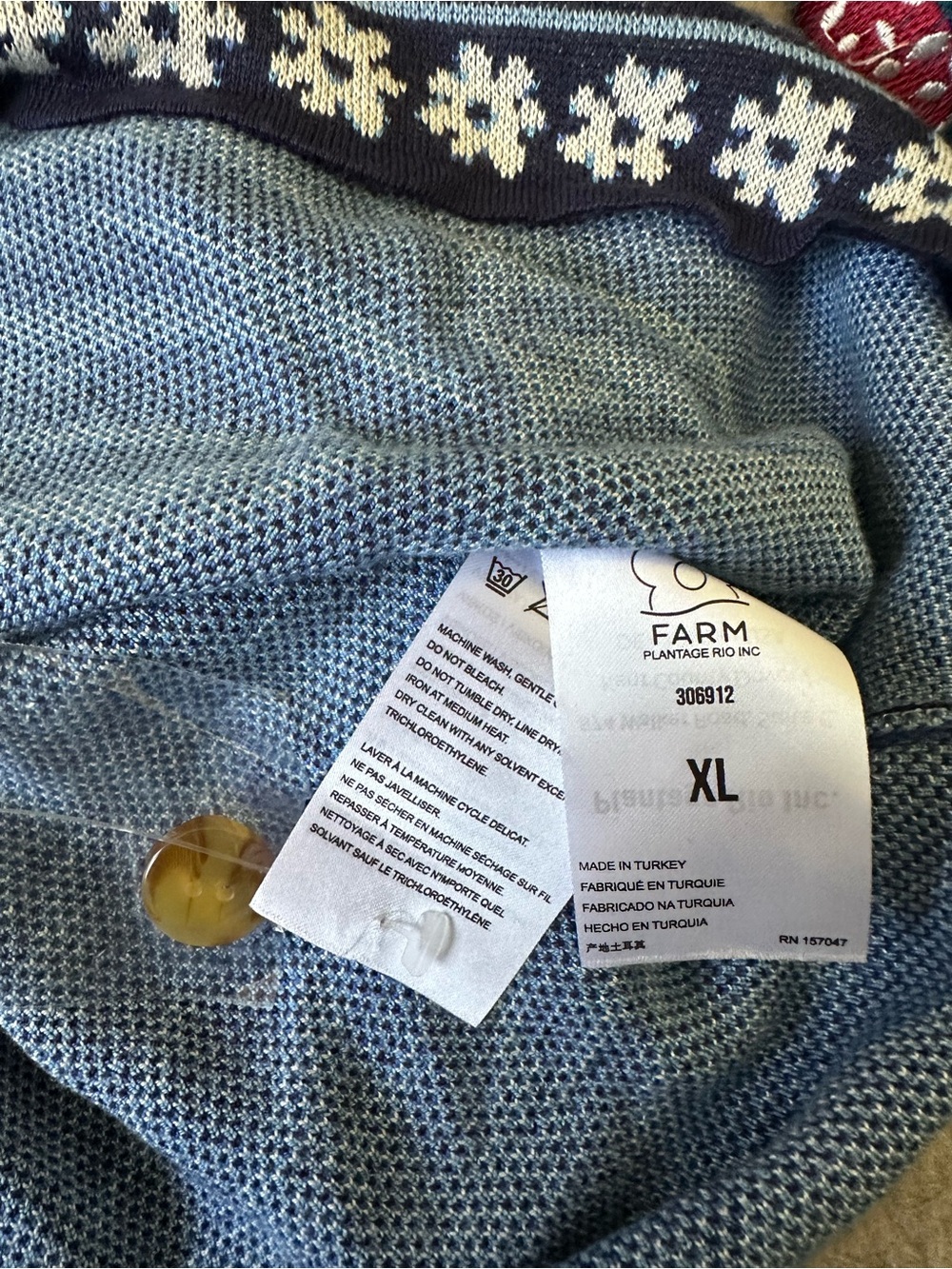 FARM Rio Blue Rio Tiles Intarsia-knitted  Shirt /jacket Button Closure NWT~XL - Picture 5 of 7